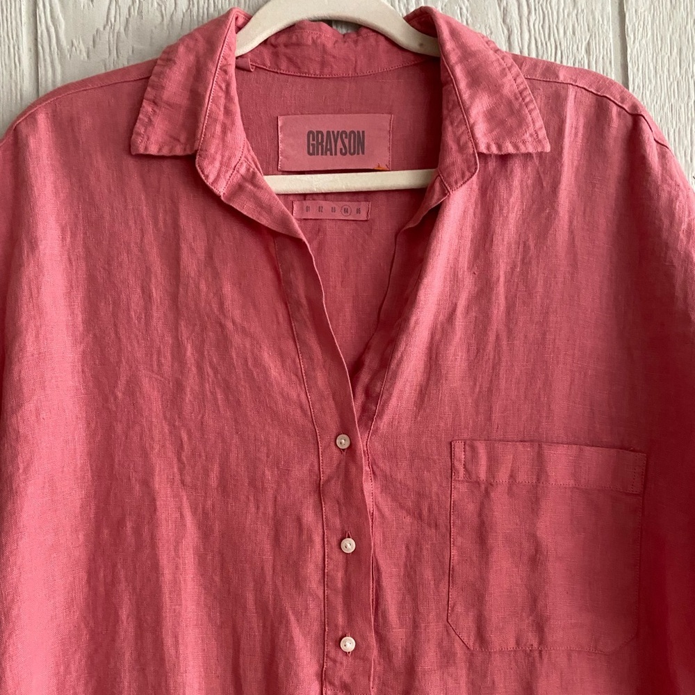 Frank&Eileen Grayson Pink 100% Linen The Artist Short Sleeve Full Length Dress L - Picture 7 of 14